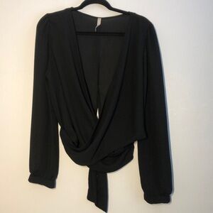 Chocolate Womens Sheer Blouse Size L Wraparound Black Formal